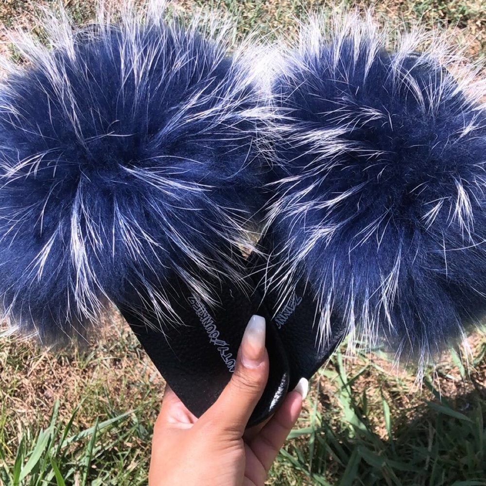 Midnight Blue Fur Slides